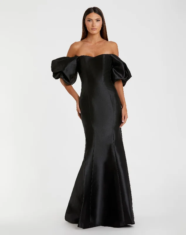 Super Sale Black Sweetheart Off The Shoulder Puff Sleeve Gown