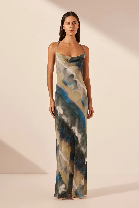 Buy More, Save More JARDIN SILK DOUBLE COWL BIAS MAXI DRESS