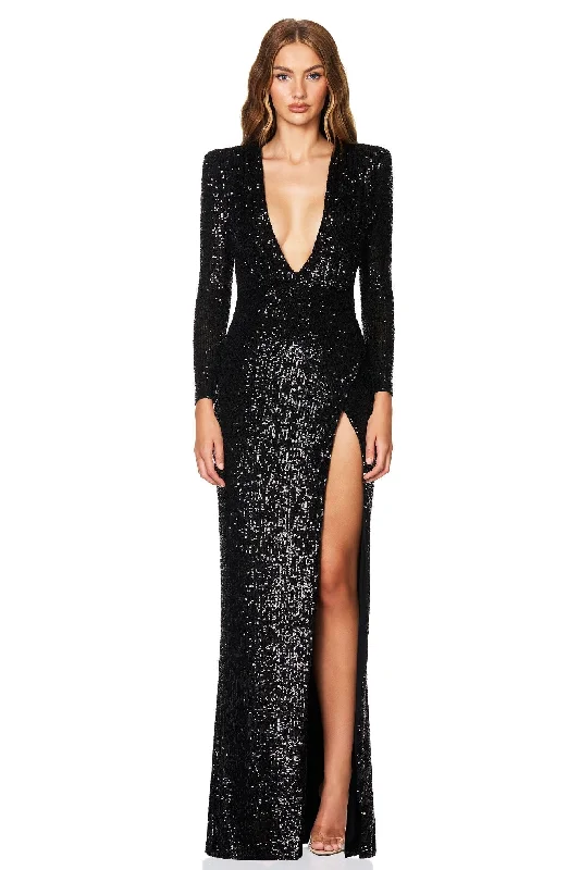 Limited Time Nookie Sensation Plunge LS Gown - Black