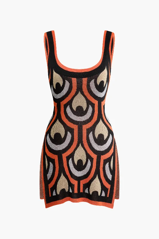 Unbeatable Prices Geometric Pattern Knit Slit Sleeveless Mini Dress