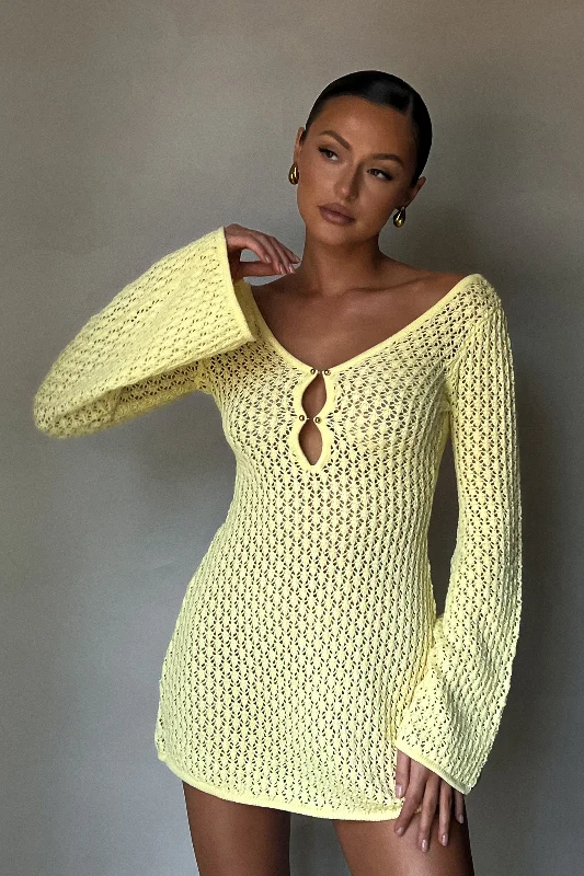 The Best Prices Kayleigh Crochet Knit Mini Dress - Lemon