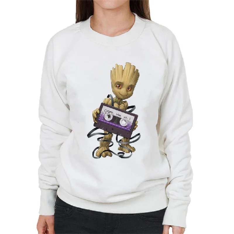 Inventory Reduction Marvel Guardians Of The Galaxy Groot Wrapped In Cassette Tape Women's Sweatshirt