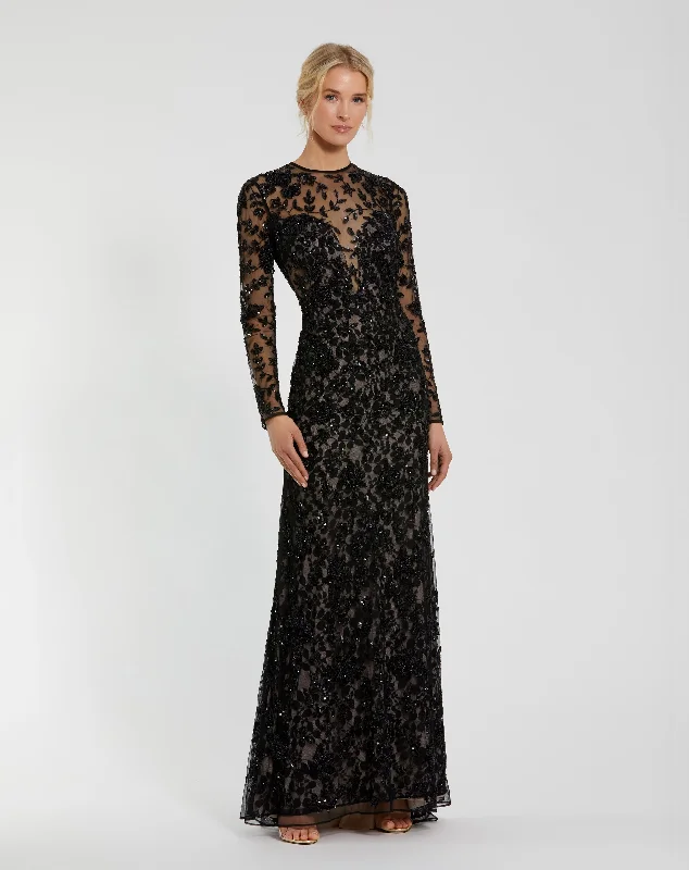 Season Finale Sale Long Sleeve Floral Embellished Gown
