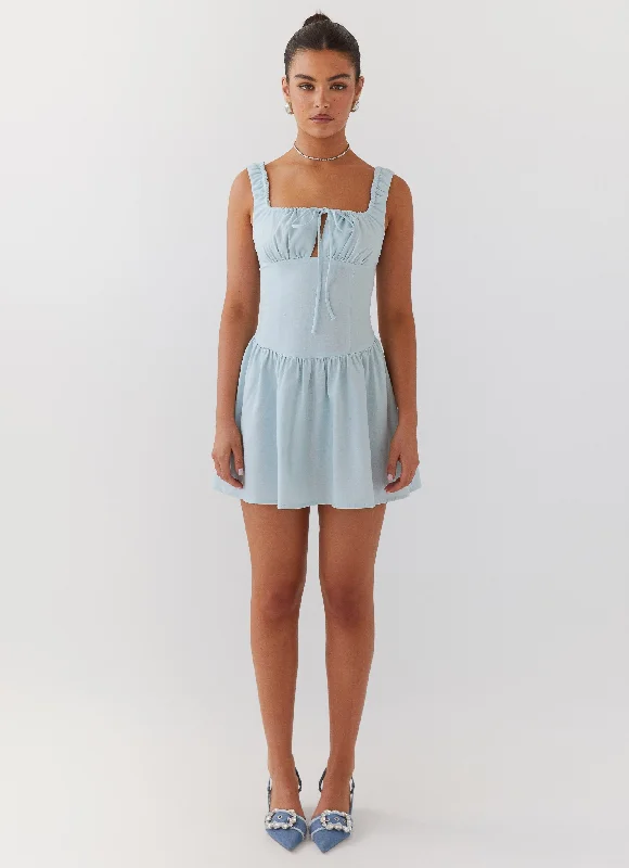 Online Exclusive Velvet Skies Linen Mini Dress - Powder Blue