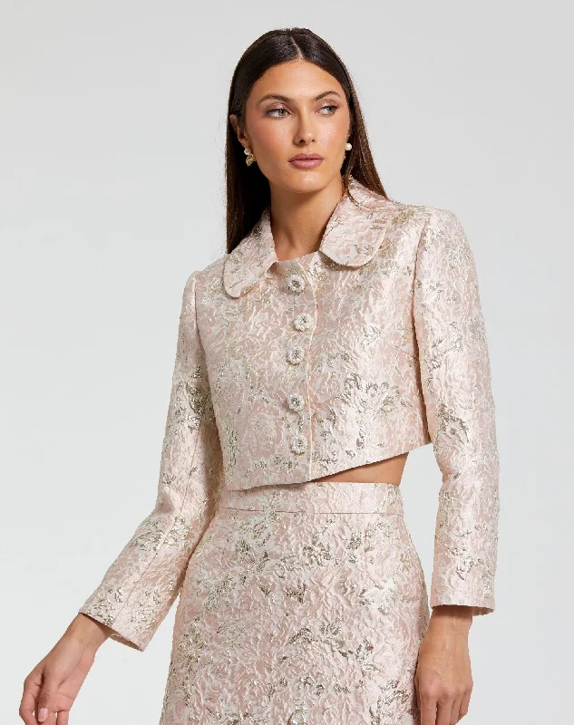 Limited Edition Pearl Button Brocade Cropped Jacket
