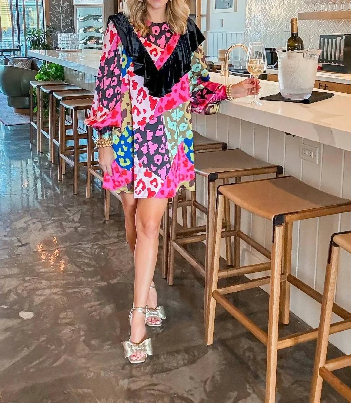 Flash Deals Miles Dress In Patched Leopard