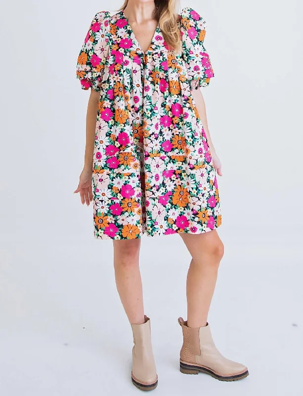 Sale Event Floral Puff Sleeve Dress In Black