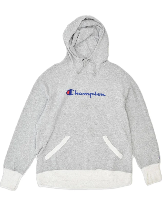 Mega Sale CHAMPION Womens Graphic Hoodie Jumper UK 16 Large Grey Polyester