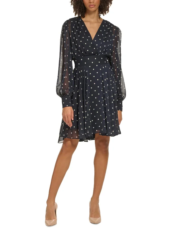 Lowest Prices Womens Chiffon Polka Dot Fit & Flare Dress