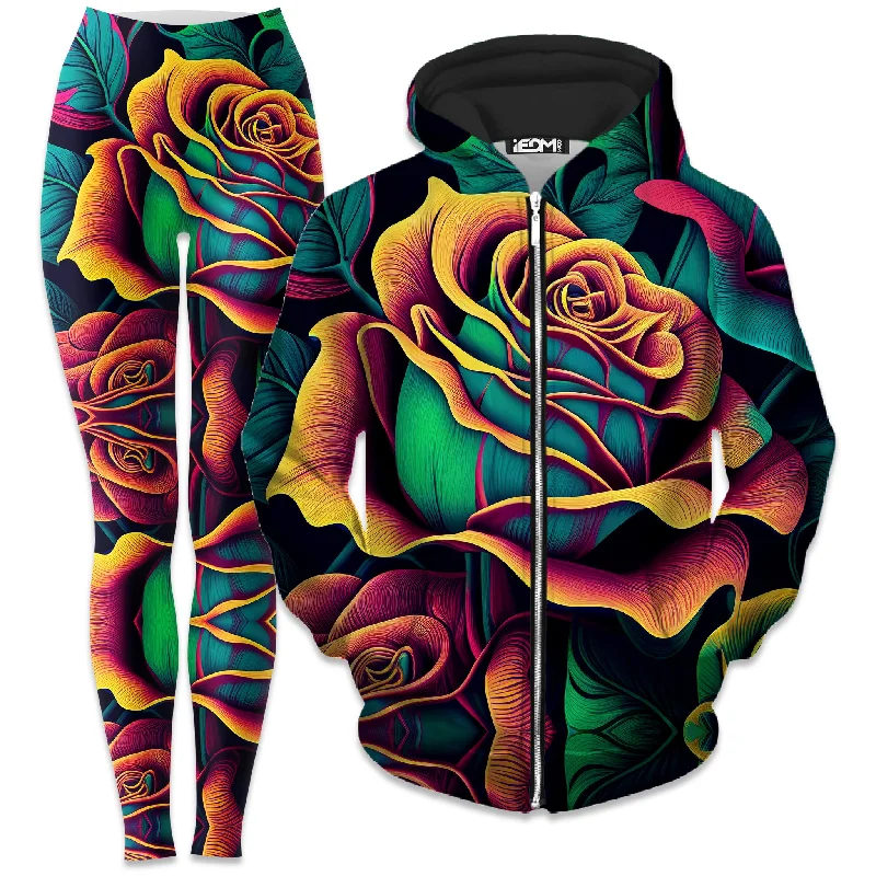 Midnight Madness Rosebud Zip-Up Hoodie and Leggings Combo