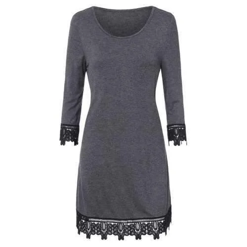 Savings Spectacular Lace Trim Mini Sheath Dress - Gray M