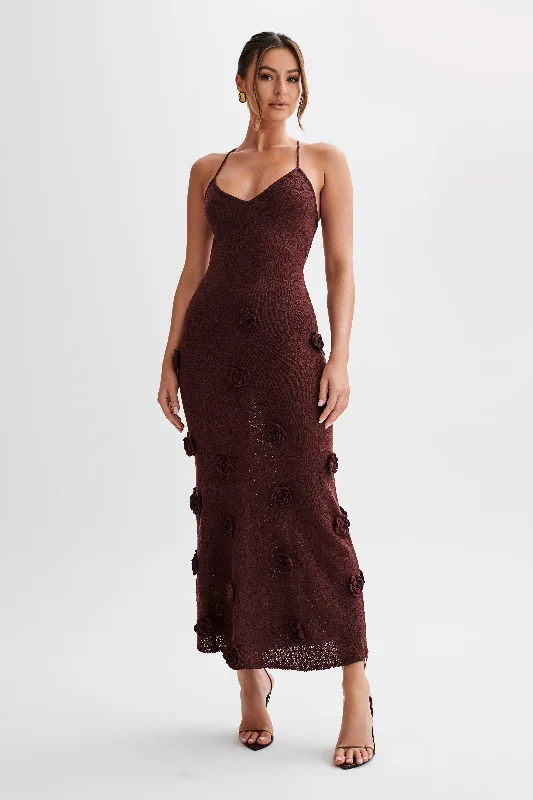 Blowout Deals Suki Knit Maxi Dress With Flowers - Plum