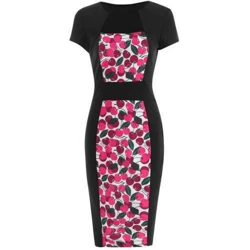 Don't Miss Cherry Print Short Sleeve Sheath Dress - Xl