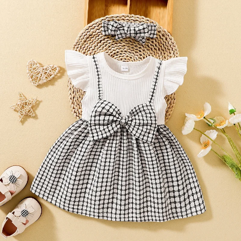 Amazing Deals Plaid Bow Detail Round Neck Dress