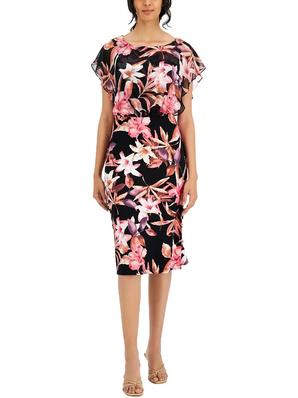 Price Fest Womens Jersey Printed Overlay Midi Dress