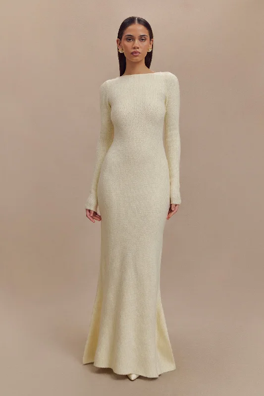 Fantastic Deals Emily Long Sleeve Knit Maxi Dress - Ivory Marle