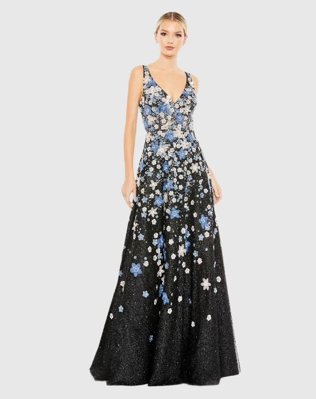 Savings Spectacular Floral Applique Sleeveless A-Line Evening Gown