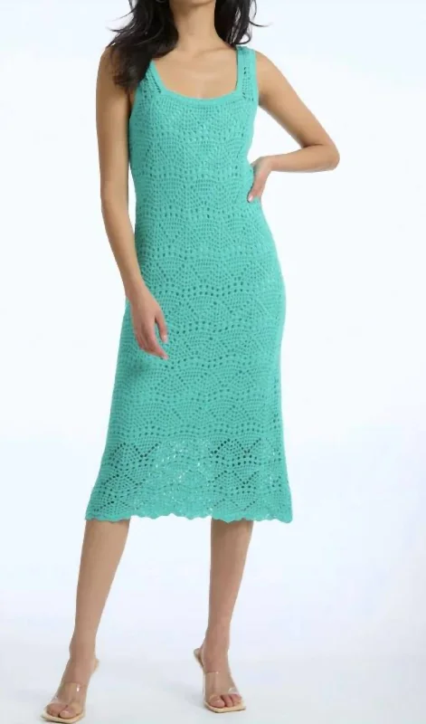 Quick Sale Crochet Tank Dress In Cyan