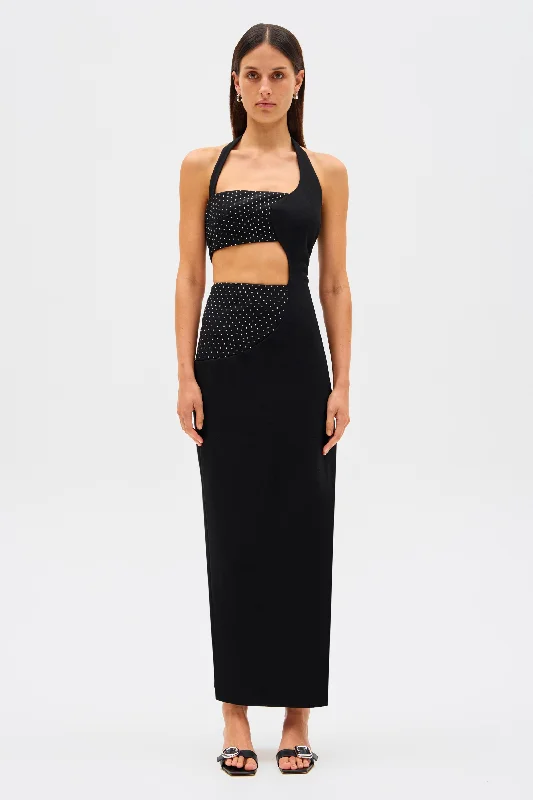 Unmissable Offer Misha Polina Crepe Diamanté Maxi Dress - Black