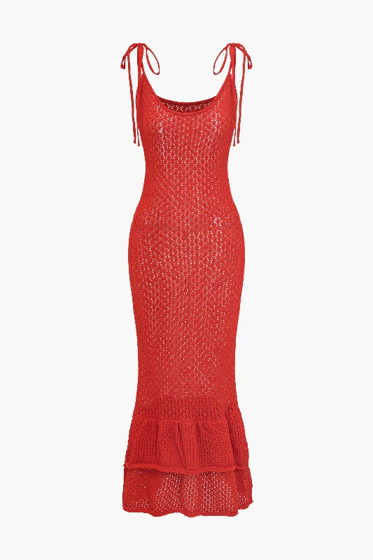Crazy Deals Knit Cut Out Scallop Edge Tie-Up Slip Dress