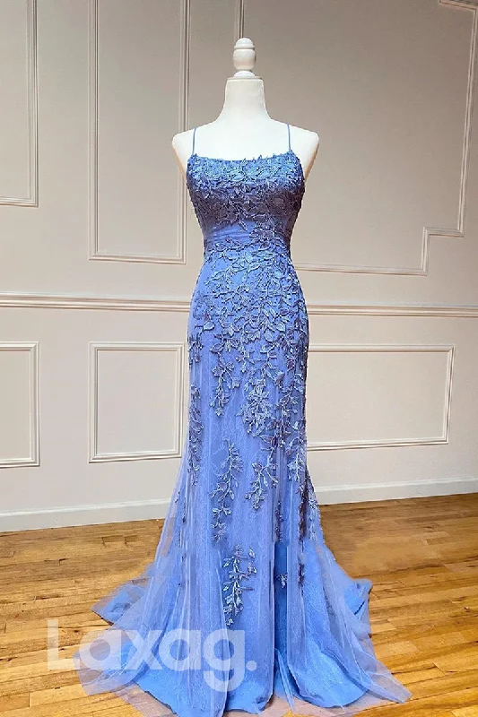Overstock 17771 - Spaghetti Straps Tulle Appliques Sheath Prom Dress