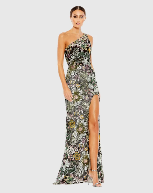 Flash Sale Embellished Floral One Shoulder Gown