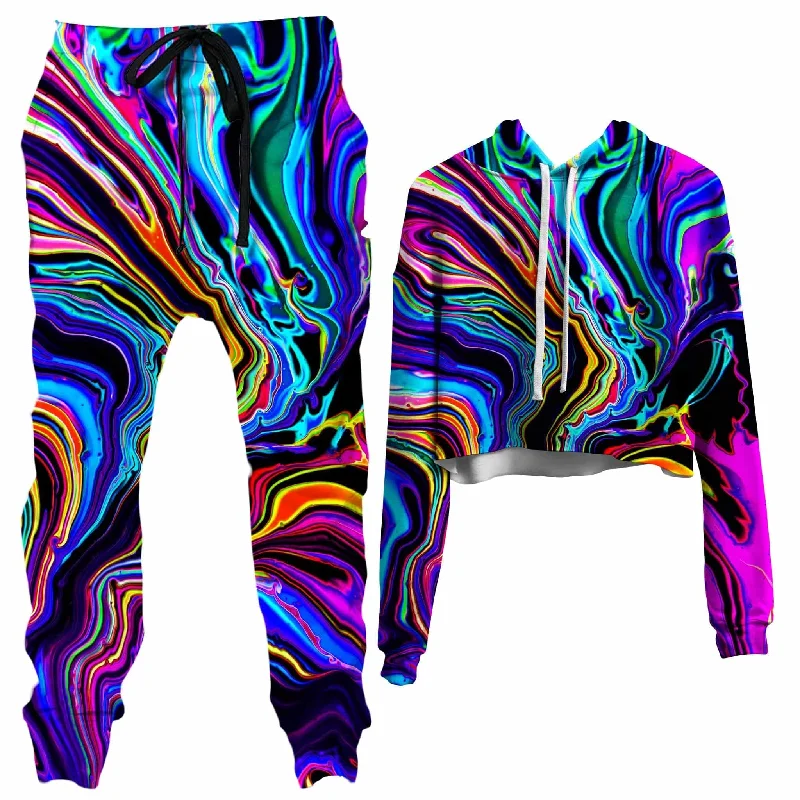 Factory Direct Sale Neon Rift Crop Hoodie and Joggers Combo