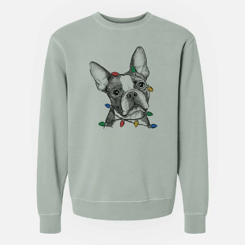 Daily Deals Christmas Lights Dee Dee the Boston Terrier - Unisex Pigment Dyed Crew Sweatshirt