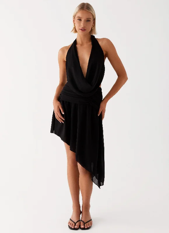 Act Fast Elysia Chiffon Midi Dress - Black