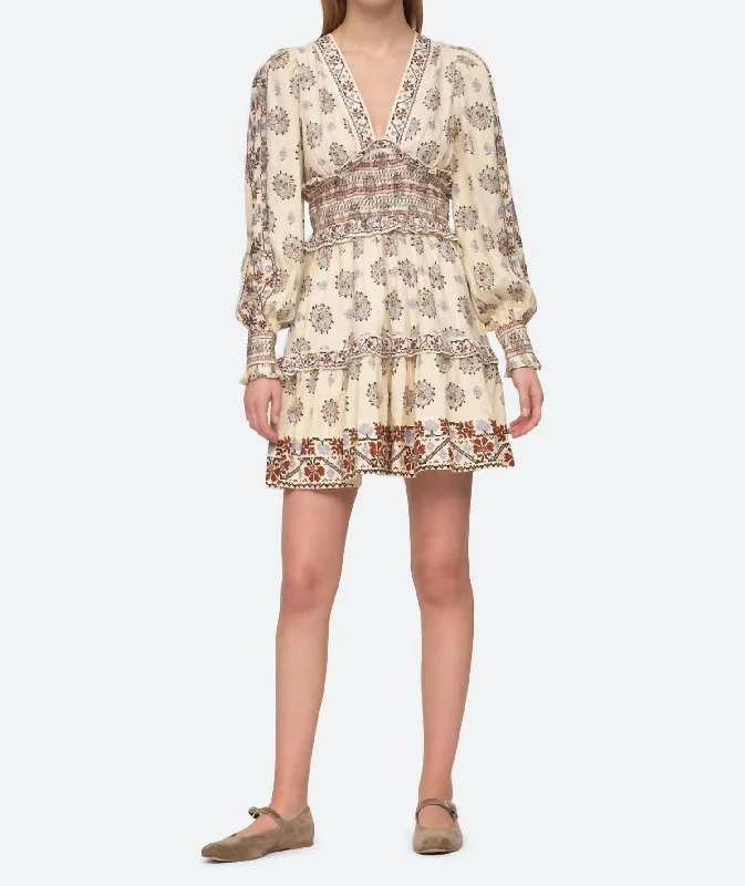 Customer Appreciation Sale Elisabeth Embellished Long Sleeve Dress In Cream