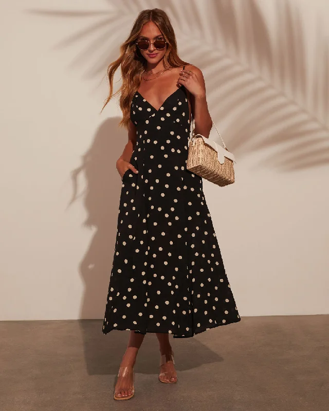 Overstock Sicily Polka Dot Pocketed Midi Dress