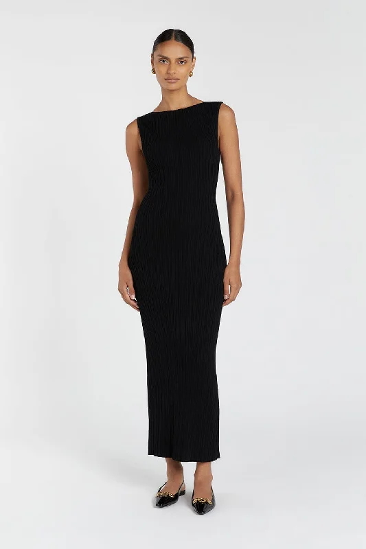 New Markdowns SIENNA BLACK KNIT MIDI DRESS