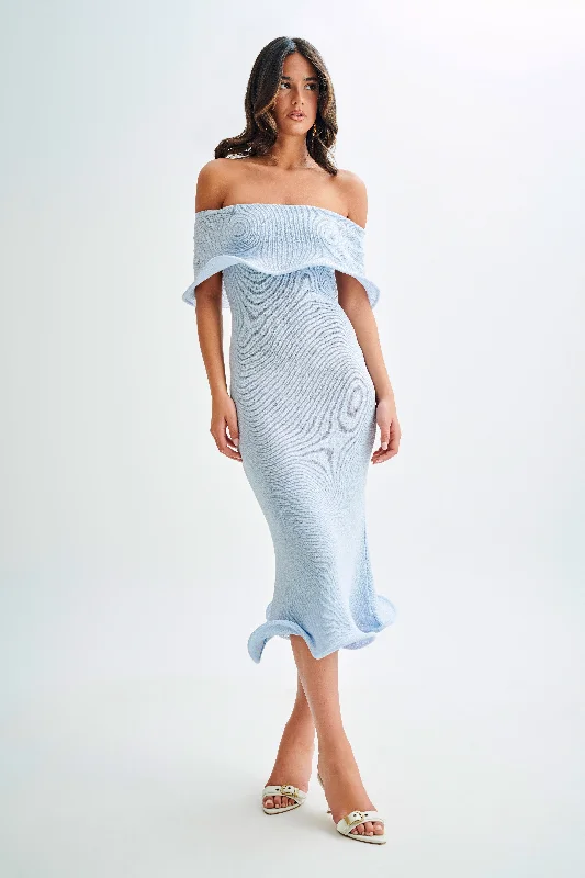 Don't Miss Molly Off Shoulder Knit Midi Dress - Sky Blue
