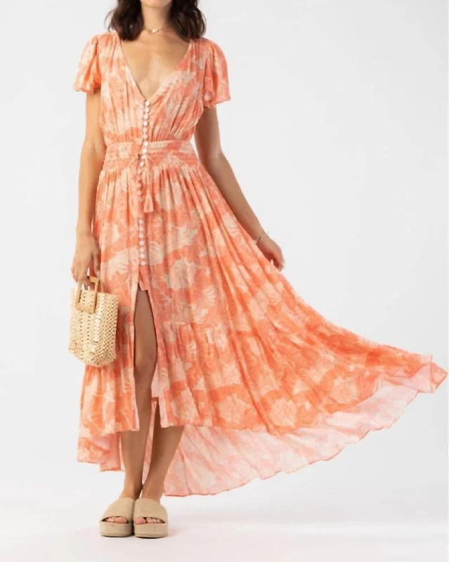 Now or Never New Moon Maxi Dress Naturals In Banana Leaves Coral