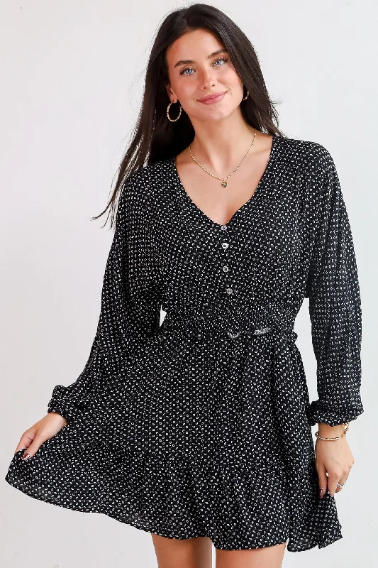 Steals and Deals Desirably Dramatic Black Mini Dress