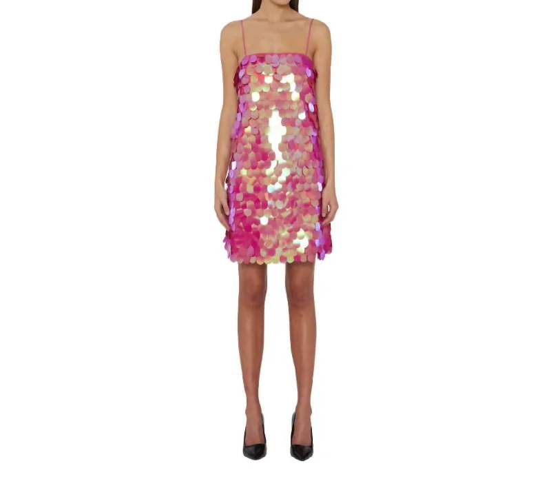 Can't Miss Sequins Mini Slip Dress In Pink Glo