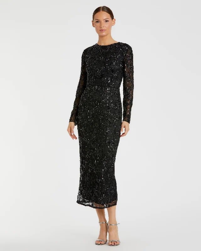 Special Price High Neck Long Sleeve Embellished Dress