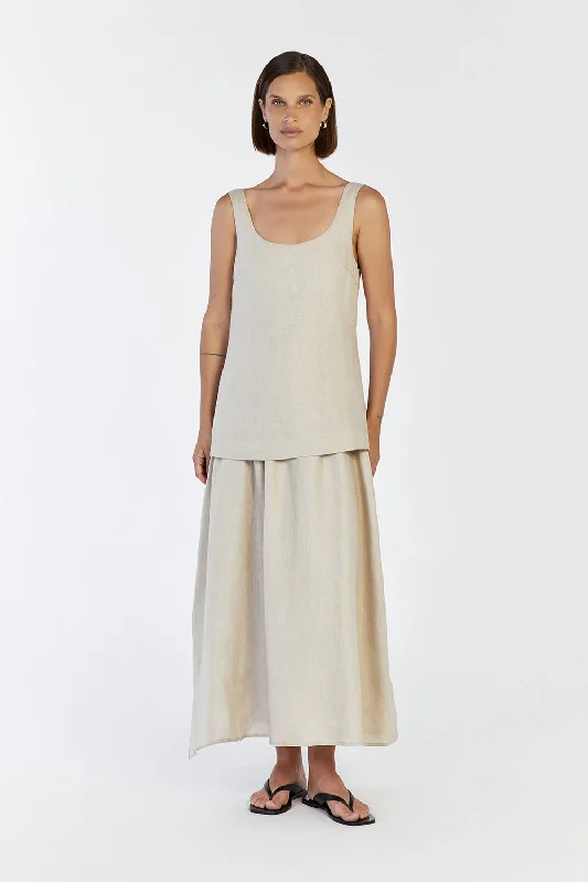 Hurry In GIGI CHALK LINEN MIDI DRESS
