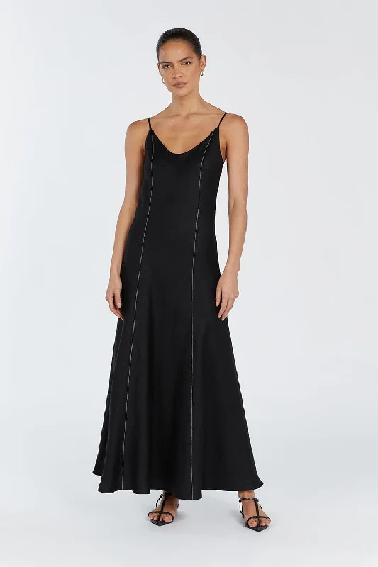 Seasonal Sale GIANA BLACK LINEN SCOOP MAXI DRESS