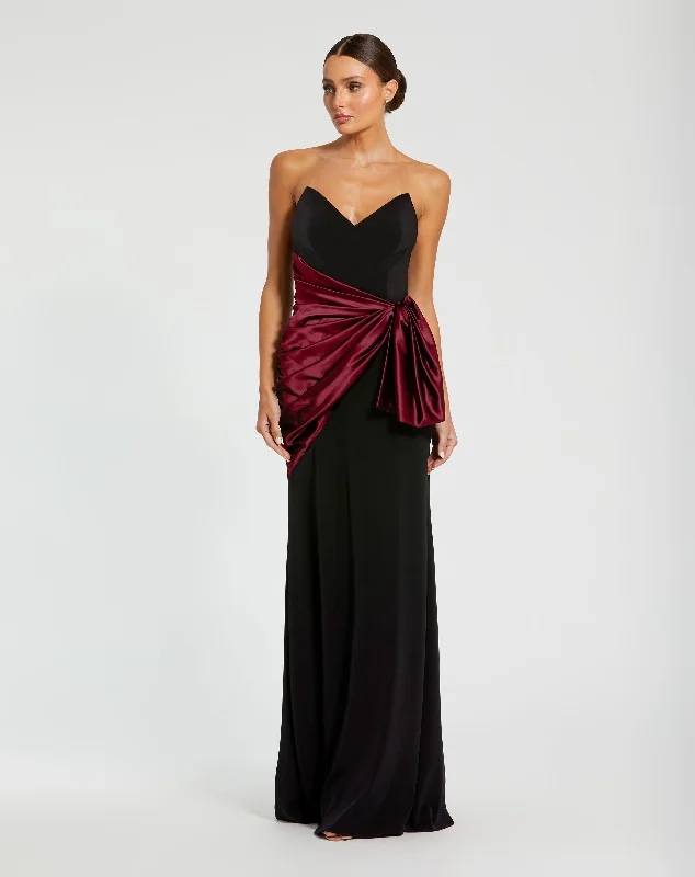Epic Deals Two Tone Draped Strapless Trumpet Gown