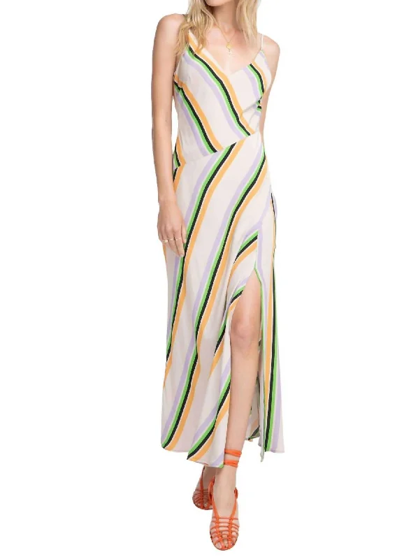 Get It Before It’s Gone Jessi Striped Midi Dress In Taupe-Tangerine Stripe