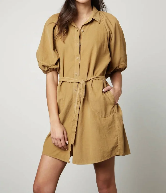 Bonus Savings Kady Corduroy Button Up Dress In Latte