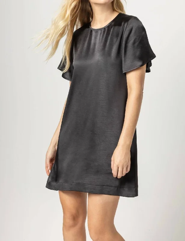 Year-End Sale Flutter Sleeve Satin Dress In Black