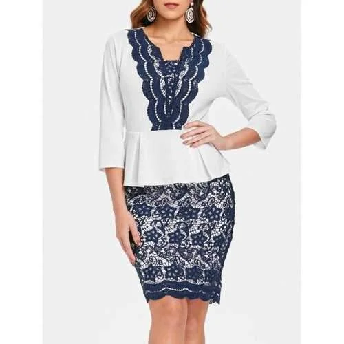 Can't Be Beat Lace Applique Bodycon Dress - White M