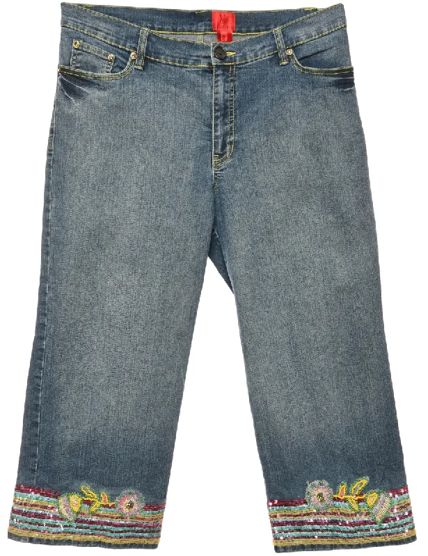 Price Buster Embellished Capri Style Straight Fit Jeans - W34 L23