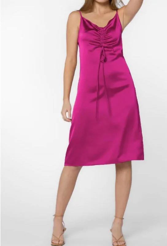 Act Fast Livvy Satin Slip Dress In Bright Fuchsia