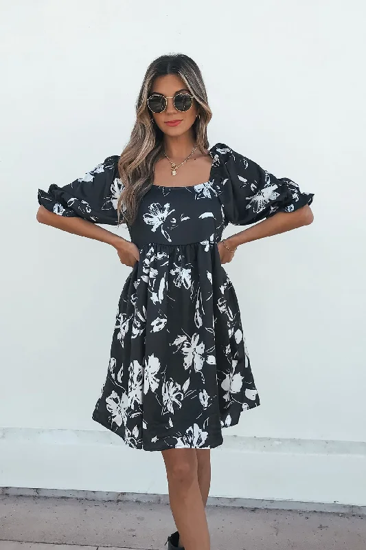 Final Clearance Stacey Black Floral Mini Dress - FINAL SALE