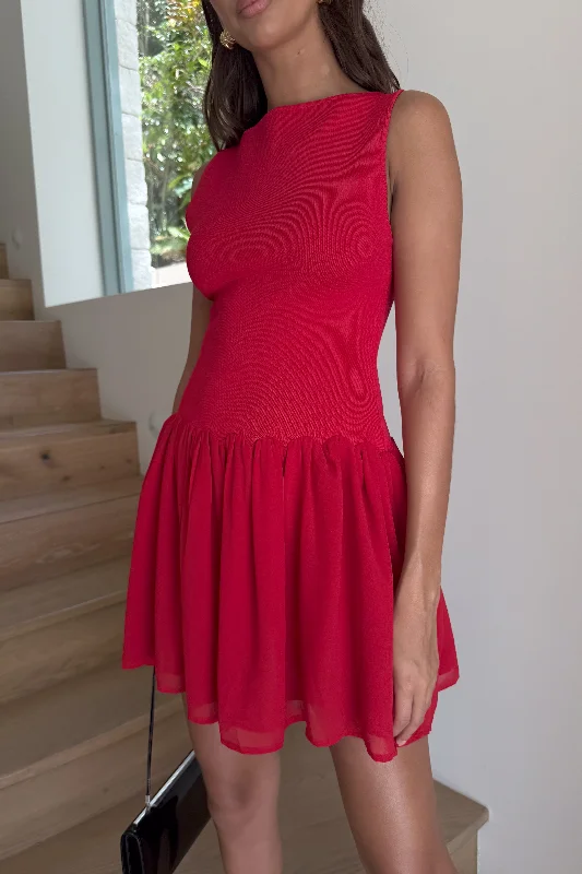 Limited Time Discount Ashleigh Knit And Chiffon Mini Dress - Red