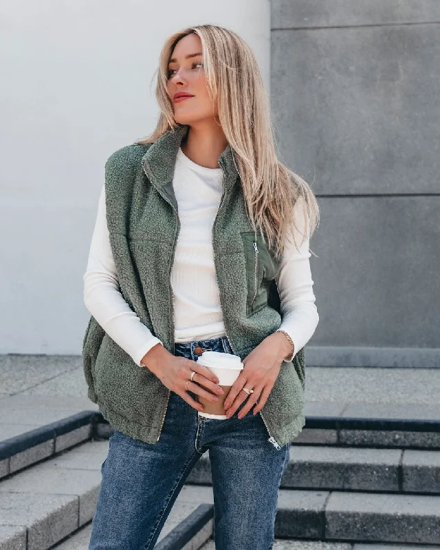 Super Sale Mountainside Zip Up Fleece Vest - Sage