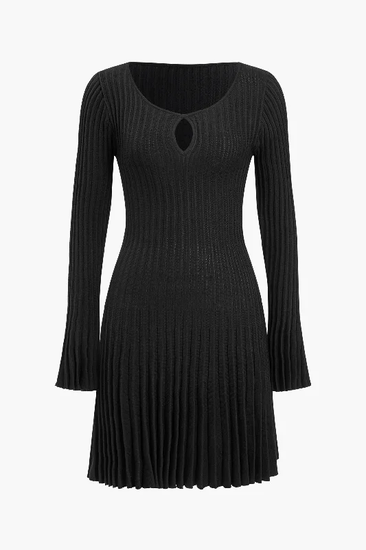 Exclusive Deal Knit Cut Out Long Sleeve Bell Sleeve Dress